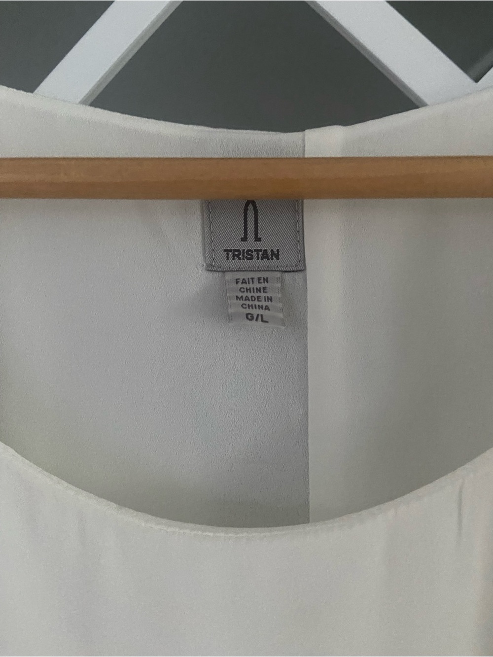 TRISTAN Ivory Cap Sleeve Chiffon Blouse Large Back Vertical Black Stripe EUC - Picture 4 of 8